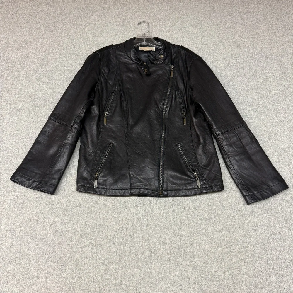 Michael Michael Kors Leather Moto Jacket XL Black Asymmetrical Zip Biker Coat